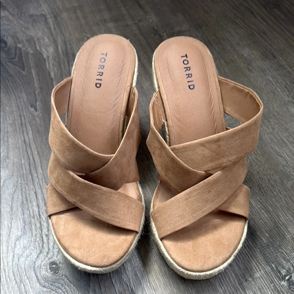 Torrid Tan Faux Suede Strappy Espadrille Wedge Sandals